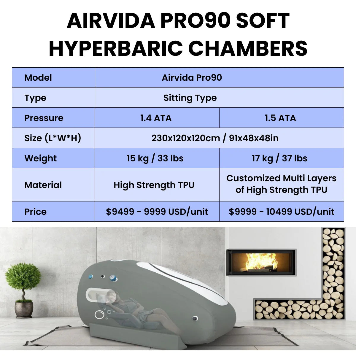 Airvida Pro90 Portable Sitting Hyperbaric Chamber 1.5 ATA