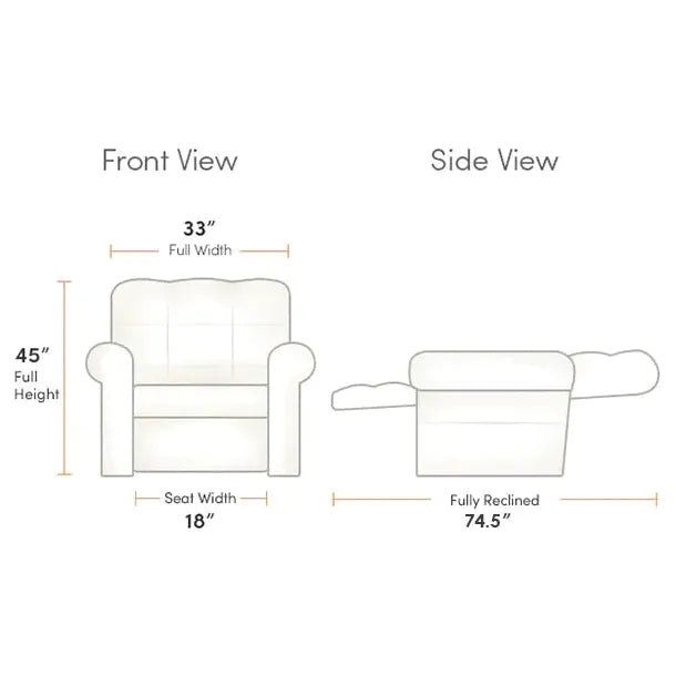 Standard recliner size hot sale