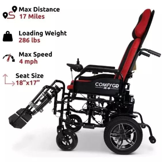 ComfyGo X-9 Remote Controlled Electric Wheelchair with Automatic Recline